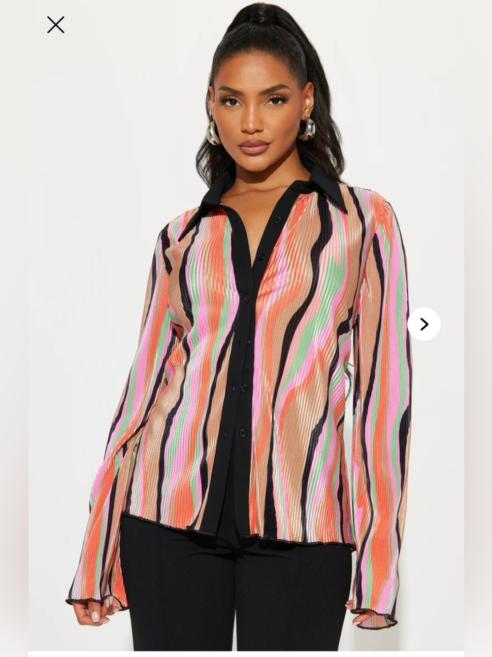 NEW Fashion Nova Serenity Striped Multicolor Button-Up Blouse Large